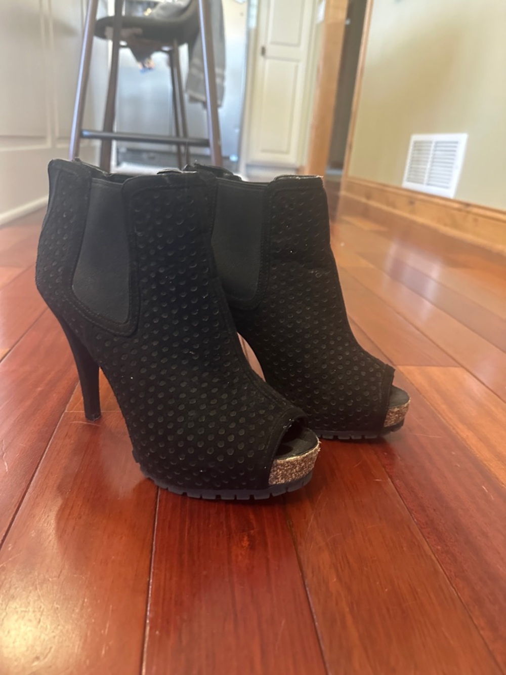 Simply Vera Vera Wang Black Embelished Peep-Toe Platform Booties